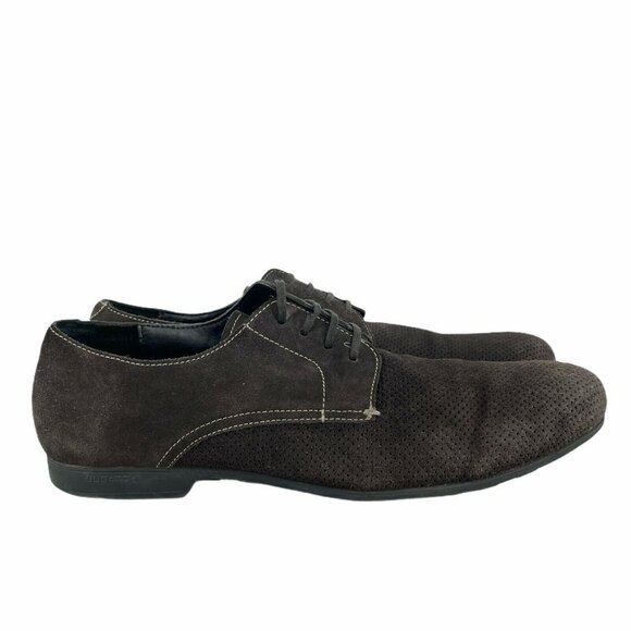 Bugatchi Oxford Shoes Men's Sz 10 Derby Wingtip Perf Lace up Suede Dark Brown - Picture 1 of 11